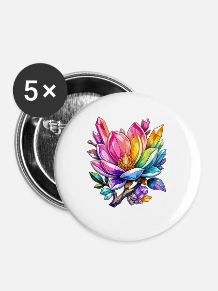 Kristallblüten Regenbogenfarben - Buttons mittel 32 mm (5er Pack) - Weiß