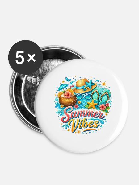 Sommer Vibes: Strandglück & Tropenfarben - Buttons mittel 32 mm (5er Pack) - Weiß