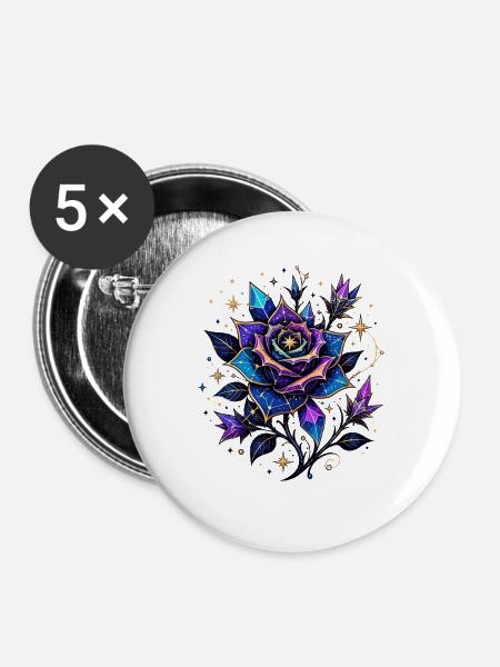 Kristallrose Nachtblau - Buttons mittel 32 mm (5er Pack) - Weiß