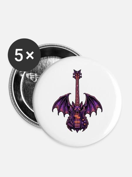 Heavy Metal Fledermaus Gitarre - Buttons mittel 32 mm (5er Pack) - Weiß