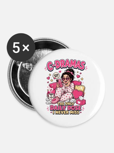 C-Drama Tägliche Dosis - Buttons mittel 32 mm (5er Pack) - Weiß