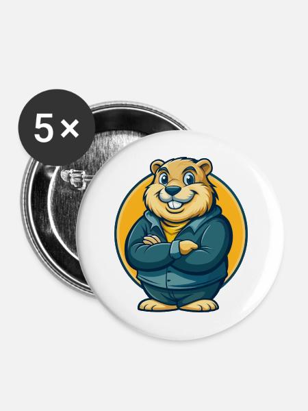 Gopher Kawaii Maskottchen-Cartoon-Clipart-Logo - Buttons mittel 32 mm (5er Pack) - Weiß