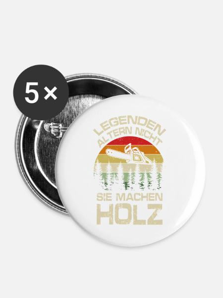 Legenden machen Holz - Buttons mittel 32 mm (5er Pack) - Weiß