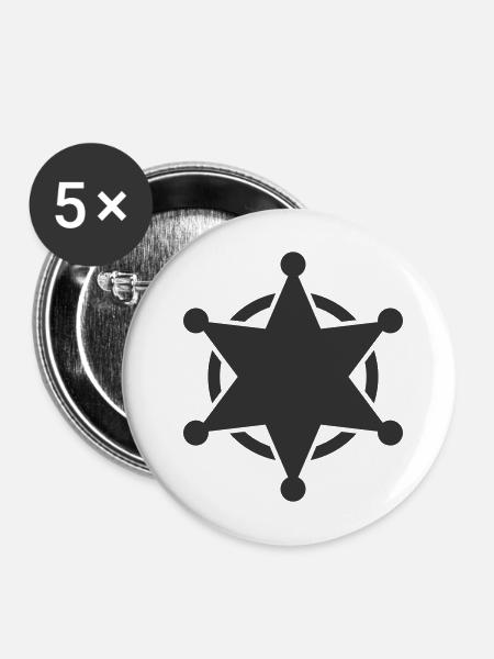 Sheriff-Abzeichenlinie Symbol Stern Polizeivollzugssymbo - Buttons mittel 32 mm (5er Pack) - Weiß