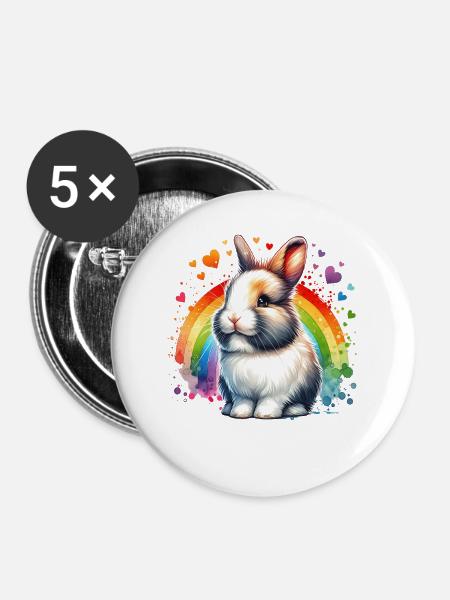 Zwergkaninchen Motiv - Buttons mittel 32 mm (5er Pack) - Weiß