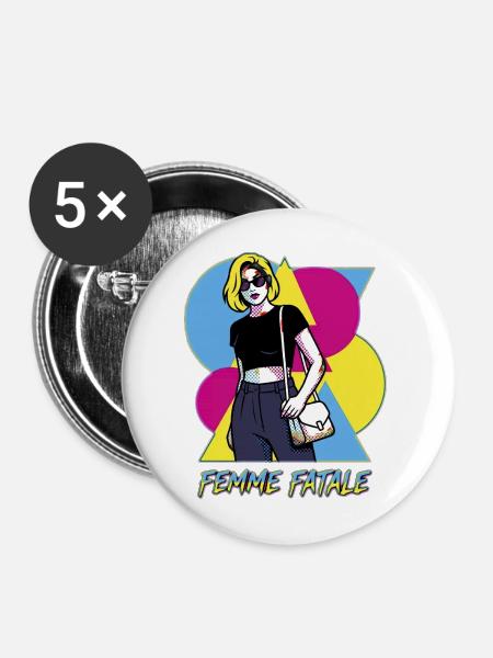 Femme Fatale Pop Art - Buttons mittel 32 mm (5er Pack) - Weiß