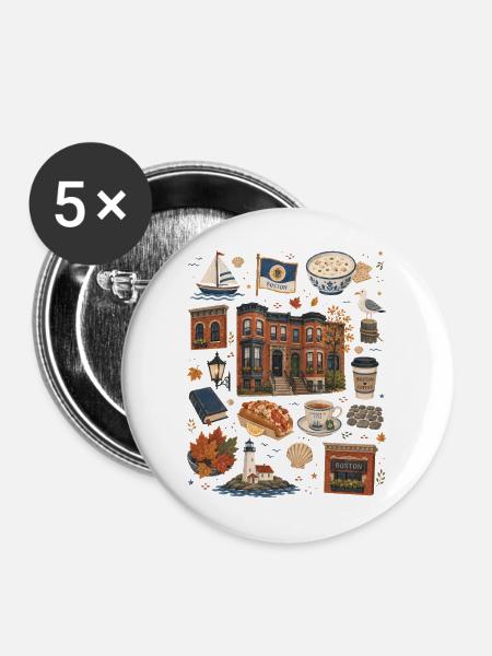 Boston | Küste & Geschichte - Buttons mittel 32 mm (5er Pack) - Weiß