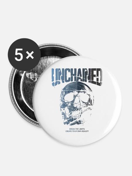 Unchained Skull Breaks Limits - Buttons mittel 32 mm (5er Pack) - Weiß
