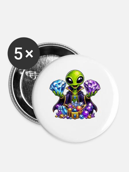 Alienischer Schatzmagier - Buttons mittel 32 mm (5er Pack) - Weiß