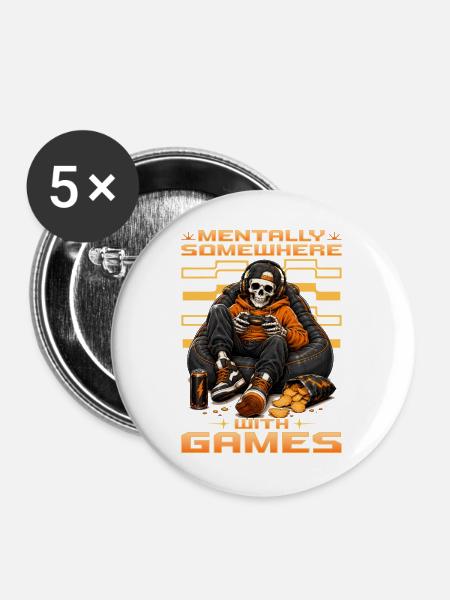 Skeleton Gamer Gaming Halloween - Buttons mittel 32 mm (5er Pack) - Weiß