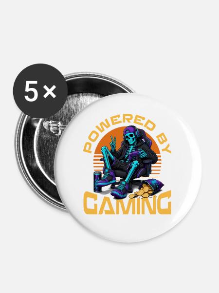 Skeleton Gamer Gaming Halloween - Buttons mittel 32 mm (5er Pack) - Weiß