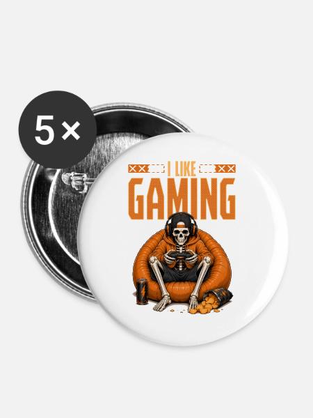 Skeleton Gamer Gaming Halloween - Buttons mittel 32 mm (5er Pack) - Weiß