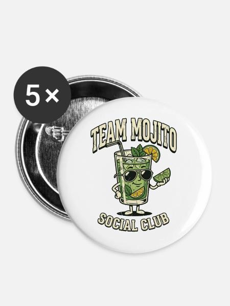 Hen Party Team Mojito Cocktail Bartender - Buttons mittel 32 mm (5er Pack) - Weiß