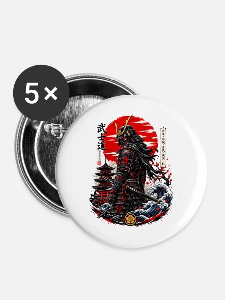 Samurai am Roten Mond - Buttons mittel 32 mm (5er Pack) - Weiß