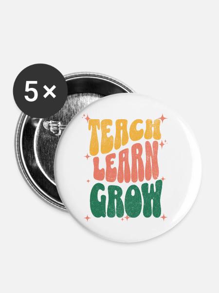 Learn To Grow Retro-Typografie - Buttons mittel 32 mm (5er Pack) - Weiß