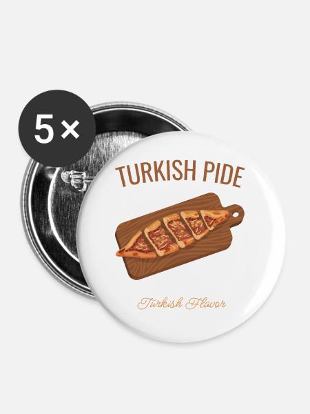 Turkish Pide – Türkischer Genuss - Buttons mittel 32 mm (5er Pack) - Weiß