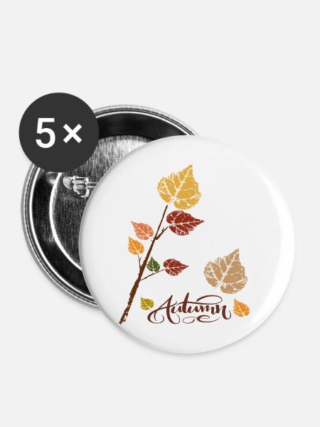 Herbstlaub  - Buttons mittel 32 mm (5er Pack) - Weiß
