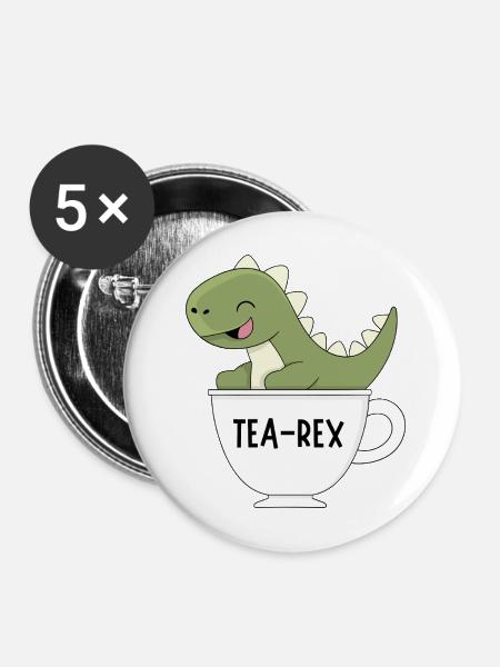 tea-rexTea Rex – Süßer Dinosaurier-Teetrinker Kawaii - Buttons mittel 32 mm (5er Pack) - Weiß