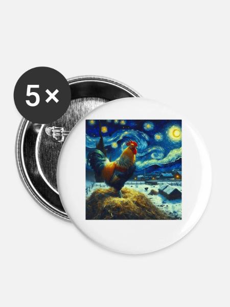 Hahn Starry Night - Buttons mittel 32 mm (5er Pack) - Weiß