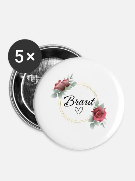 Braut Herz Rosenkranz - Buttons mittel 32 mm (5er Pack) - Weiß