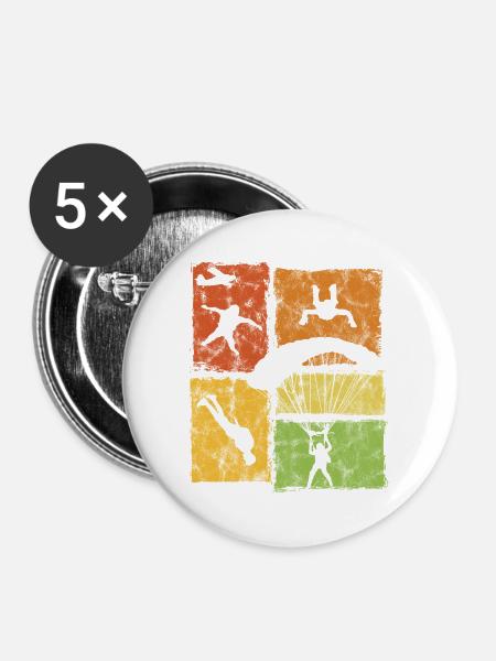 Fallschirmspringer Freifall mit Fallschirm - Buttons mittel 32 mm (5er Pack) - Weiß