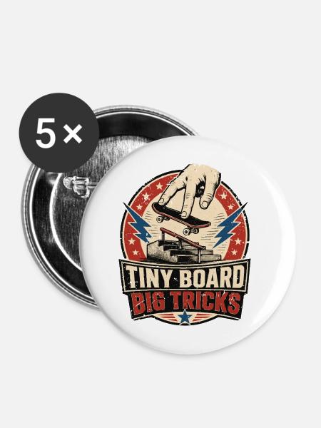  Backprint: Fingerboard Fingerboarding Skateboard - Buttons mittel 32 mm (5er Pack) - Weiß