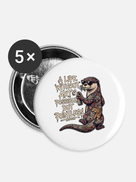 Graffiti Tattoo Kunst Otter - Buttons mittel 32 mm (5er Pack) - Weiß