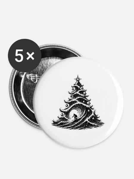 Weihnachten Surfen - Buttons mittel 32 mm (5er Pack) - Weiß