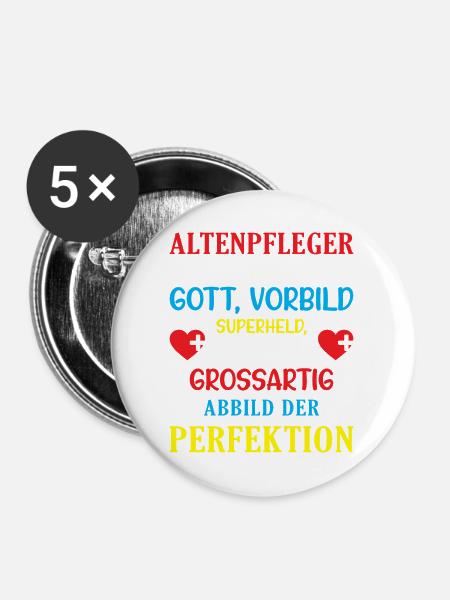 Altenpfleger Geschenk Altenpflege Pflegefachkraft - Buttons mittel 32 mm (5er Pack) - Weiß