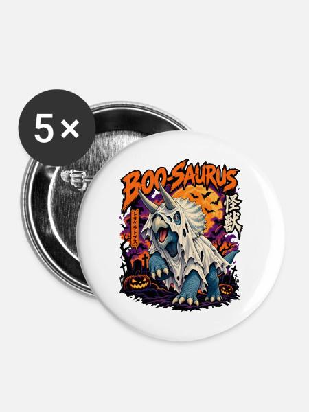 Boo-Saurus – Halloween Triceratops - Buttons mittel 32 mm (5er Pack) - Weiß