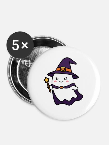 Hexengeist-Zauberstab Halloween - Buttons mittel 32 mm (5er Pack) - Weiß