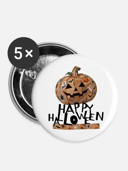 Happy-Halloween - Buttons mittel 32 mm (5er Pack) - Weiß