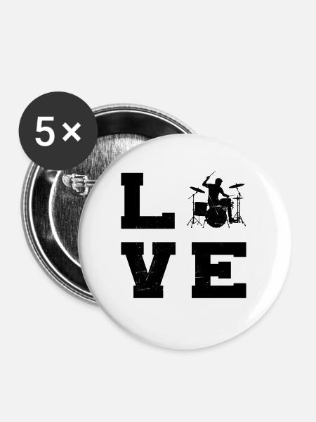 Geschenkidee für den Percussionisten mit Drumming - Buttons mittel 32 mm (5er Pack) - Weiß