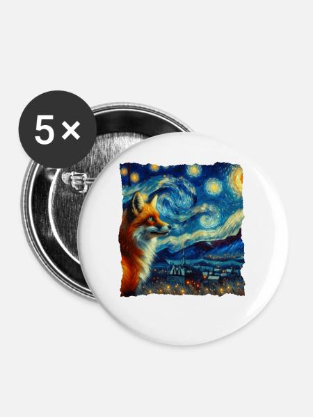 Rotfuchs Fuchs Starry Night - Buttons mittel 32 mm (5er Pack) - Weiß