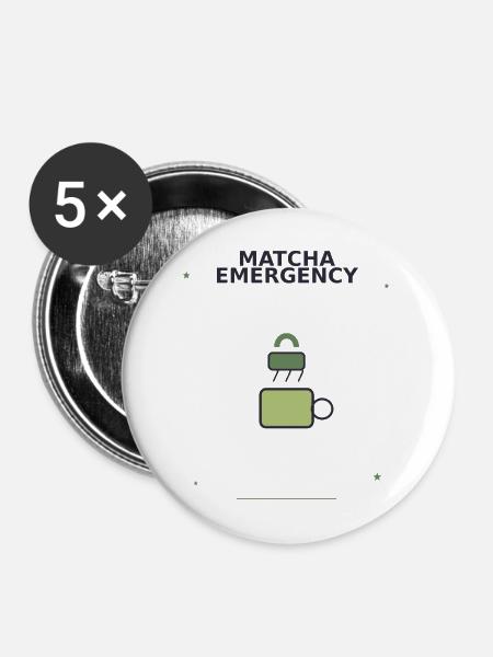 Matcha Notfall Sicherheits-Logo - Buttons mittel 32 mm (5er Pack) - Weiß