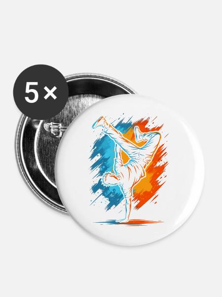 Breakdancing Kinder Herren Jungen Breakdance - Buttons mittel 32 mm (5er Pack) - Weiß