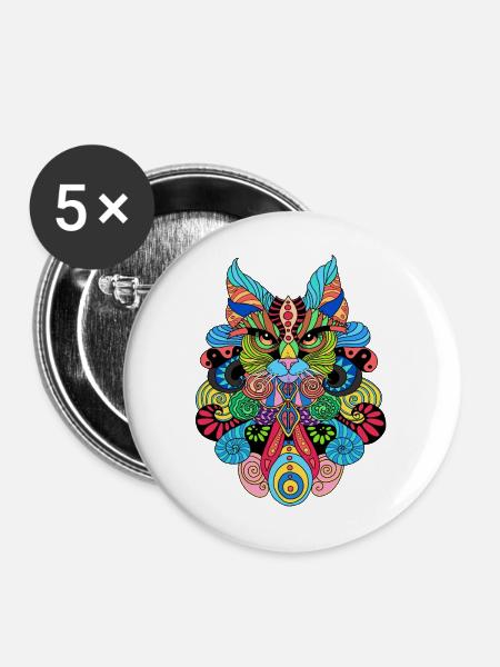 Chat_Mandala - Buttons mittel 32 mm (5er Pack) - Weiß
