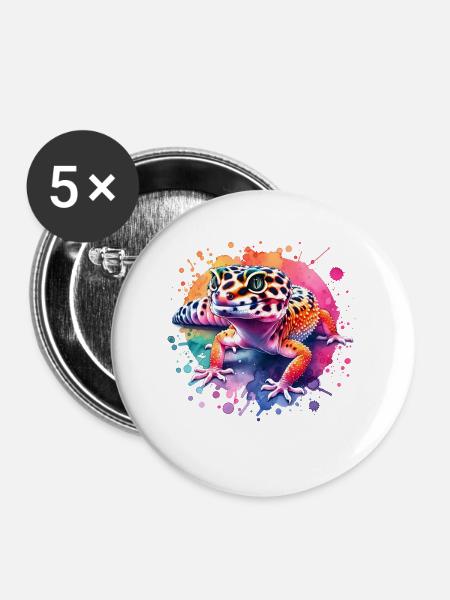 Leopardgecko Geschenk - Buttons mittel 32 mm (5er Pack) - Weiß
