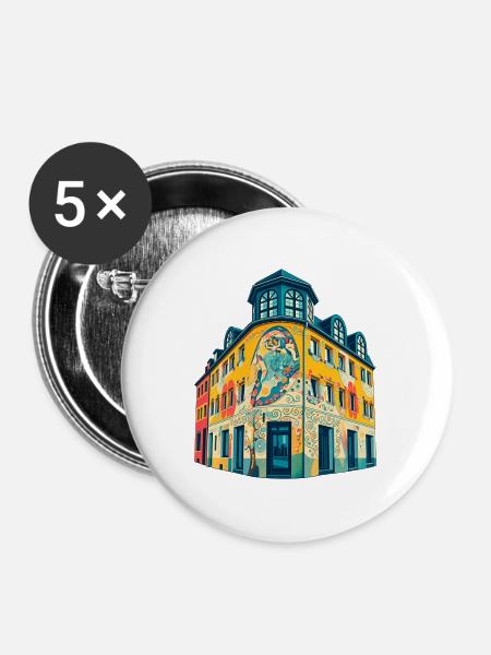 Nippes Eckhaus Retro - Buttons mittel 32 mm (5er Pack) - Weiß