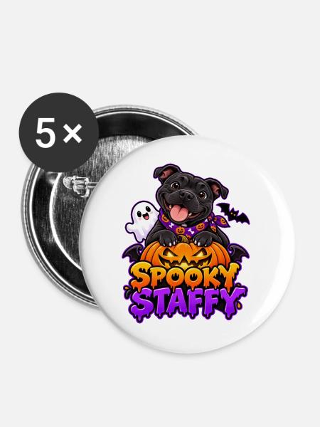 Spooky Staffy - Buttons mittel 32 mm (5er Pack) - Weiß