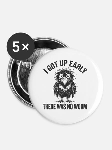 Frühaufsteher Eule Spruch - Buttons mittel 32 mm (5er Pack) - Weiß