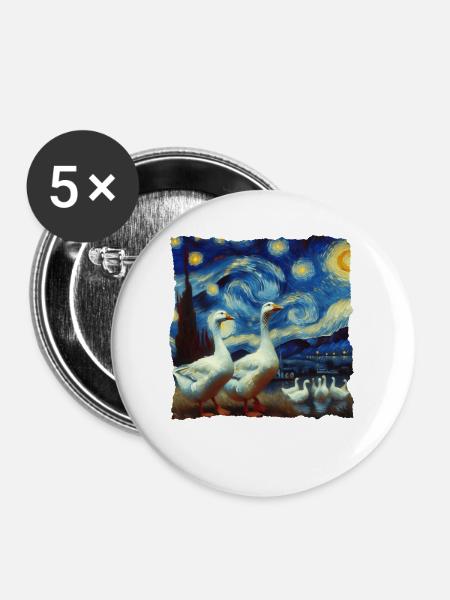 Gans Starry Night - Buttons mittel 32 mm (5er Pack) - Weiß