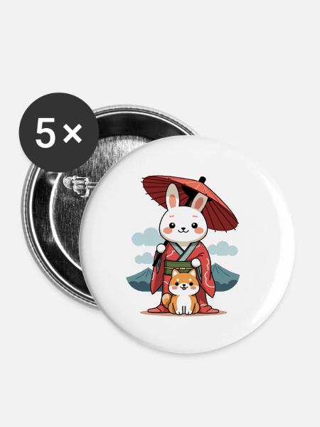 Cute Space Bunny Astronaut Design - Buttons mittel 32 mm (5er Pack) - Weiß