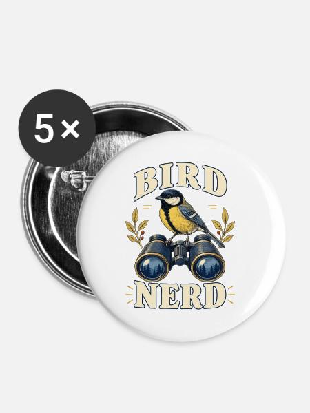 Bird Nerd – Kohlmeise Vogelbeobachtung - Buttons mittel 32 mm (5er Pack) - Weiß