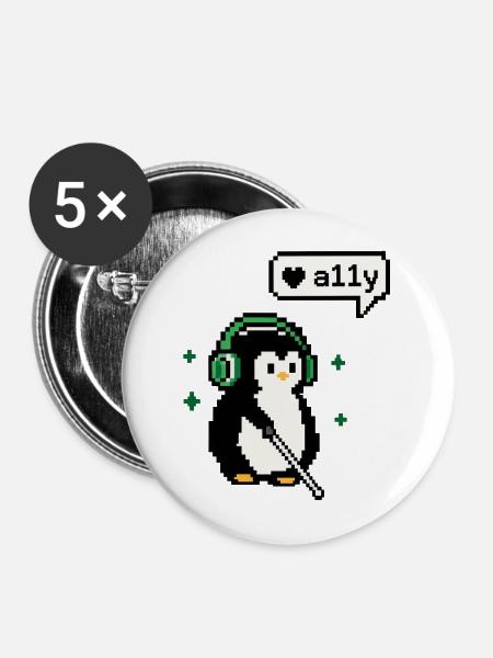 A11y Penguin - Pixel Accessibility - Buttons mittel 32 mm (5er Pack) - Weiß