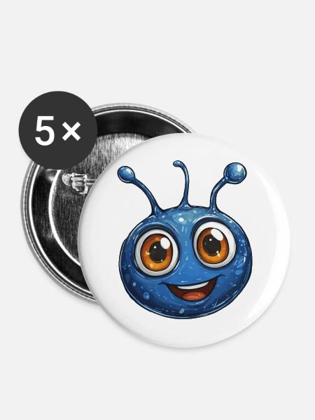Blauer Schleimheld Cartoon - Buttons mittel 32 mm (5er Pack) - Weiß