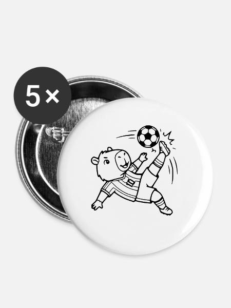 Niedliche Capybara-Fußballspieler-Übersicht - Buttons mittel 32 mm (5er Pack) - Weiß