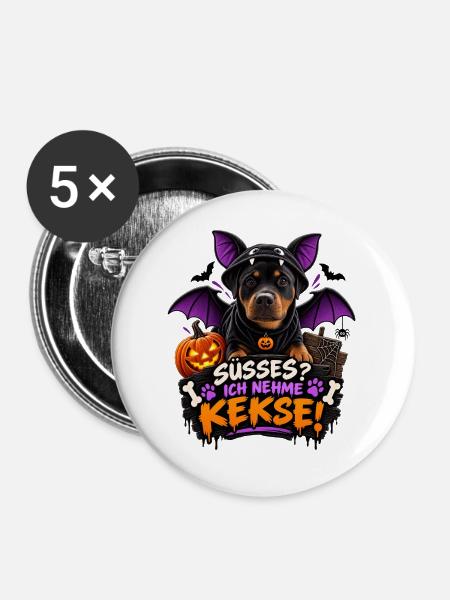 Kleiner Vampirhund will Kekse  - Buttons mittel 32 mm (5er Pack) - Weiß