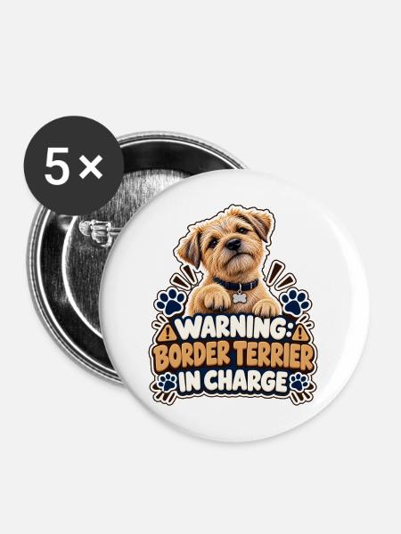 Warnung. Border Terrier im Kommando - Buttons mittel 32 mm (5er Pack) - Weiß