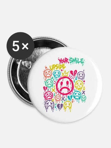 Frown – Traurige Gesichter im Graffiti-Stil BUNT - Buttons mittel 32 mm (5er Pack) - Weiß